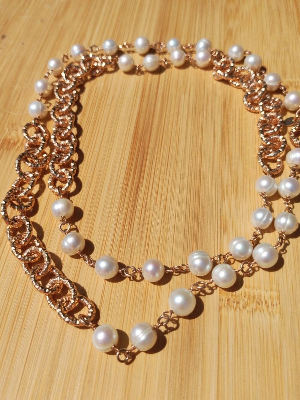Honora Bronze Italy Genuine Pearl Chain Necklace Fancy Links Clasp 36" Long - Picture 2 of 4